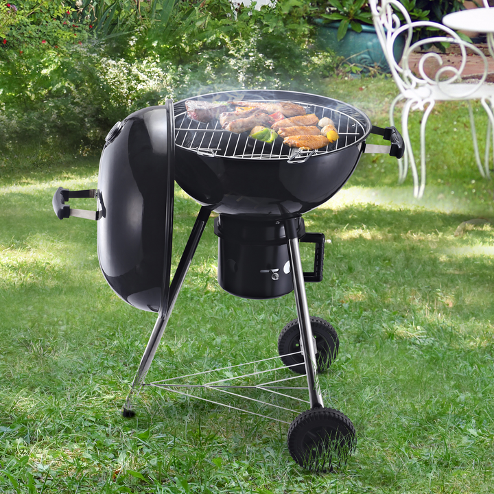 Charcoal BBQ Grill with Wheels & Storage Shelves - Portable and Stylish Outdoor Barbecue with Thermometer and Chrome Cooking Grate - Premium  from Home Treasures - Just £83.99! Shop now at Home Treasures