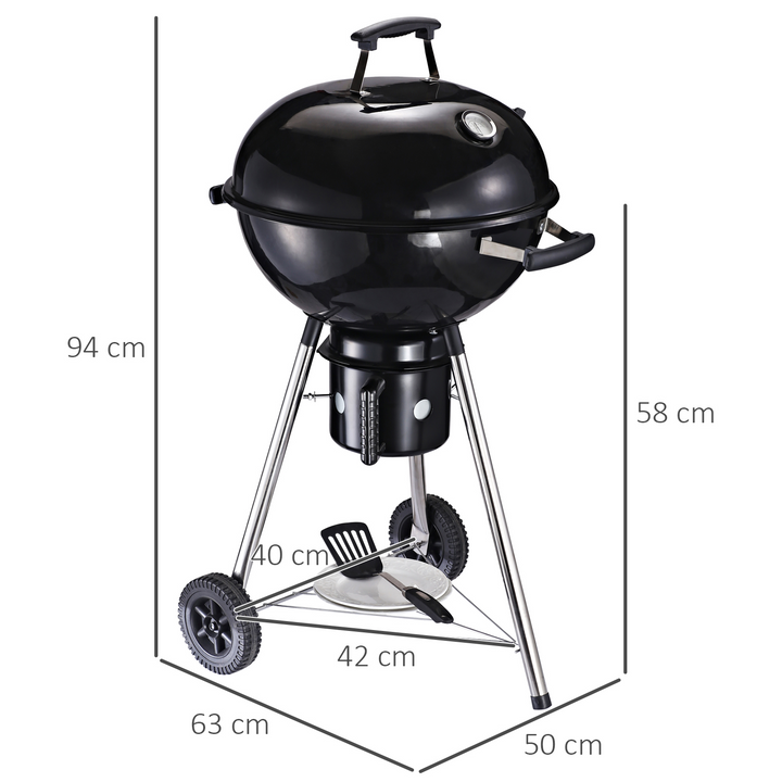 Charcoal BBQ Grill with Wheels & Storage Shelves - Portable and Stylish Outdoor Barbecue with Thermometer and Chrome Cooking Grate - Premium  from Home Treasures - Just £83.99! Shop now at Home Treasures