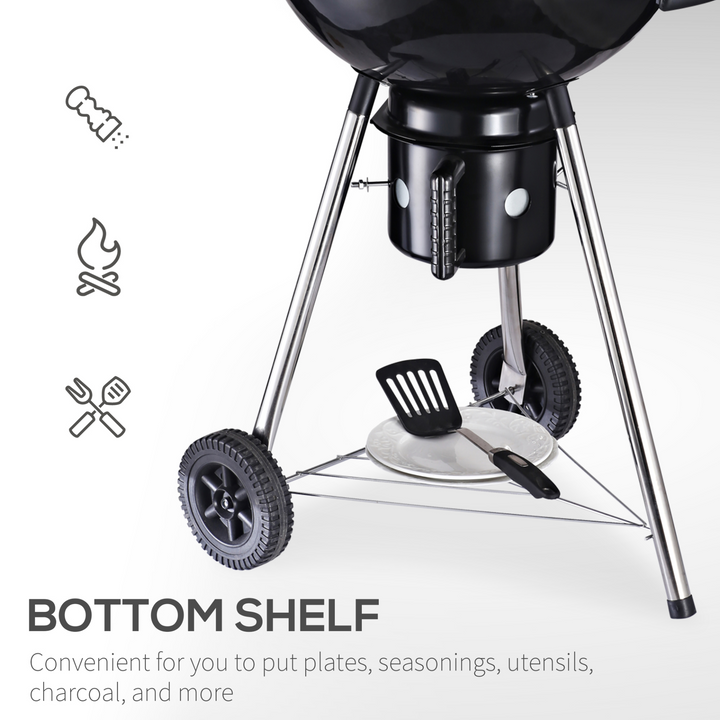 Charcoal BBQ Grill with Wheels & Storage Shelves - Portable and Stylish Outdoor Barbecue with Thermometer and Chrome Cooking Grate - Premium  from Home Treasures - Just £83.99! Shop now at Home Treasures