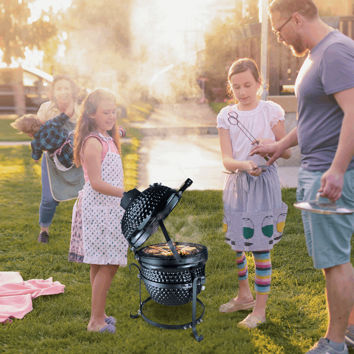 Ceramic Kamado BBQ Grill with Unique Pebbled Design, Thermometer, and Bamboo Handle - Perfect for Outdoor Parties - Premium  from Home Treasures - Just £196.99! Shop now at Home Treasures