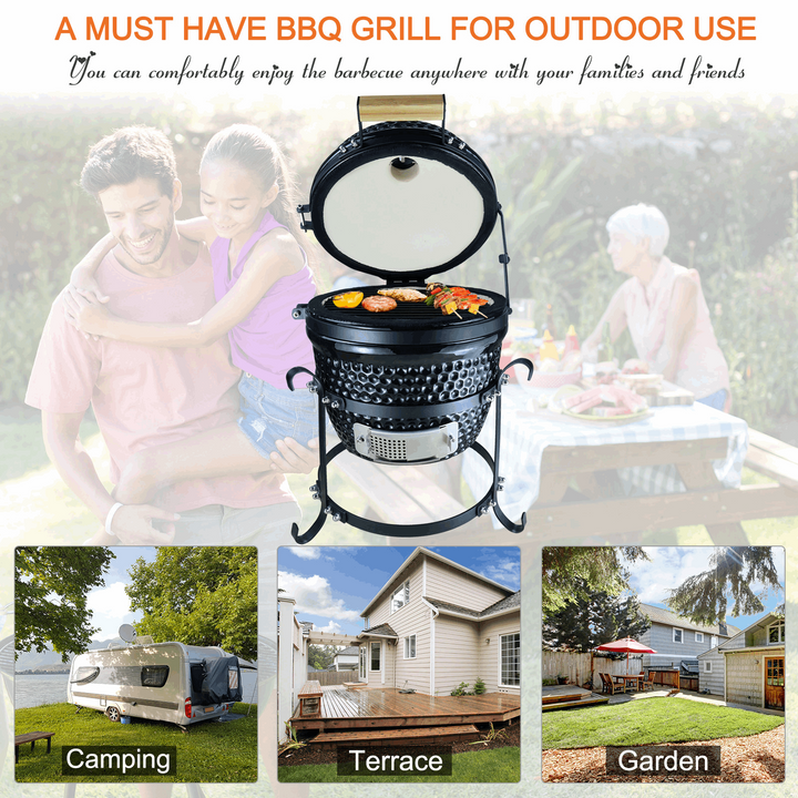 Ceramic Kamado BBQ Grill with Unique Pebbled Design, Thermometer, and Bamboo Handle - Perfect for Outdoor Parties - Premium  from Home Treasures - Just £196.99! Shop now at Home Treasures