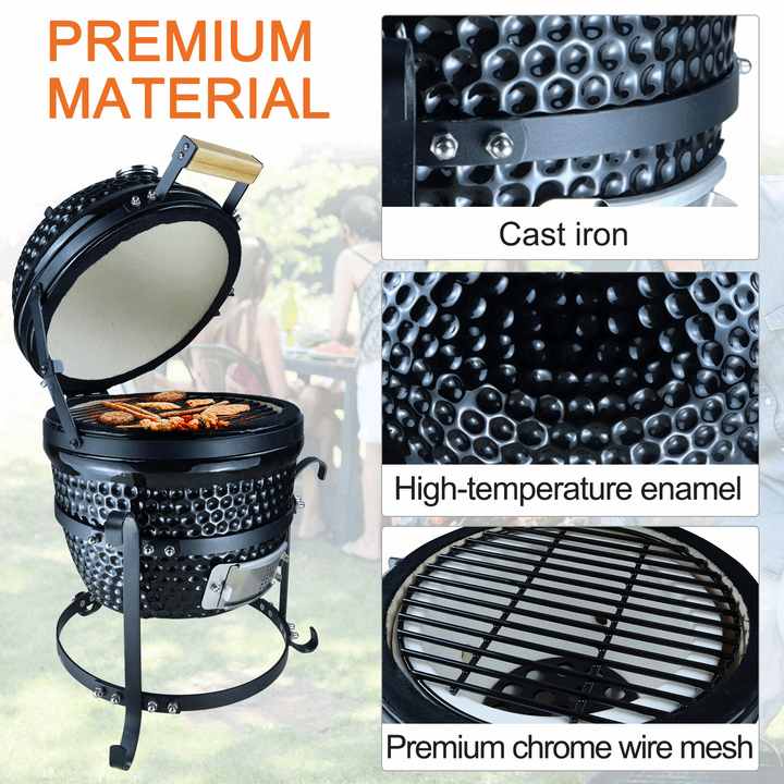 Ceramic Kamado BBQ Grill with Unique Pebbled Design, Thermometer, and Bamboo Handle - Perfect for Outdoor Parties - Premium  from Home Treasures - Just £196.99! Shop now at Home Treasures