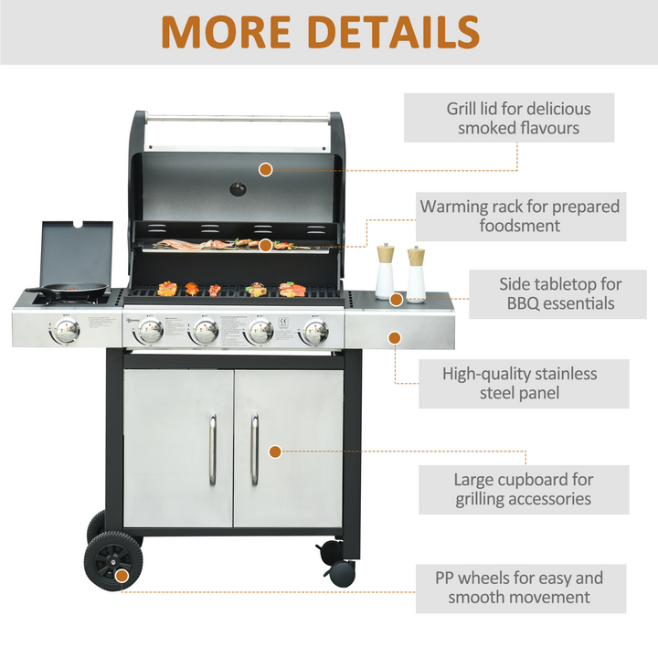 Premium Gas Barbecue Grill with 4 Burners, Side Burner & Warming Rack - Perfect for Outdoor Cooking - Premium BBQ from Home Treasures - Just £403.99! Shop now at Home Treasures