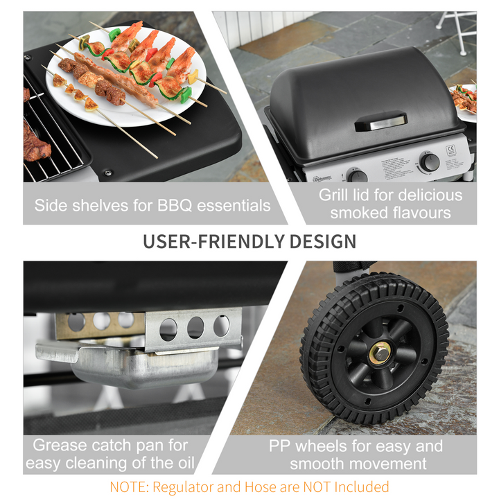 2 Burner Gas Barbecue Grill - 5.6 kW, Side Shelves, Portable Outdoor Cooking Station - Premium  from Home Treasures - Just £148.99! Shop now at Home Treasures