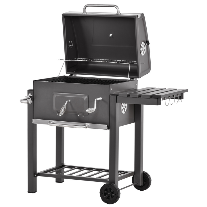 Charcoal Grill BBQ Trolley Backyard Garden Metal Smoker Barbecue with Shelf Side Table Wheels Built-in Thermometer - Premium  from Home Treasures - Just £175.99! Shop now at Home Treasures