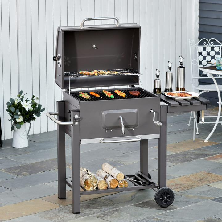 Charcoal Grill BBQ Trolley Backyard Garden Metal Smoker Barbecue with Shelf Side Table Wheels Built-in Thermometer - Premium  from Home Treasures - Just £175.99! Shop now at Home Treasures