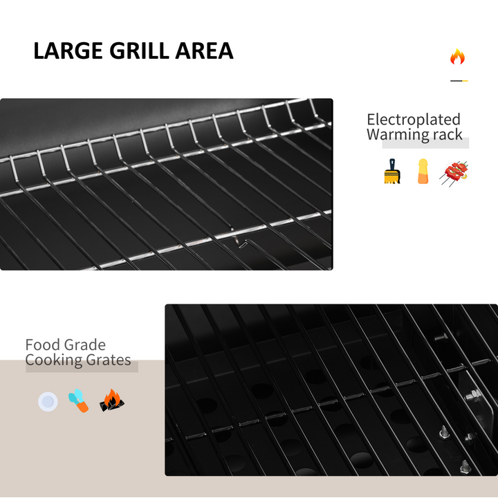 Outsunny Charcoal Grill BBQ Trolley Backyard Garden Metal Smoker Barbecue w/ Shelf Side Table Wheels Built-in Thermometer - Premium  from Home Treasures - Just £175.99! Shop now at Home Treasures