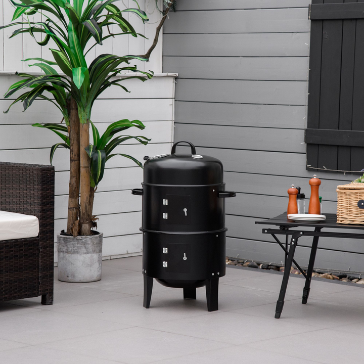 3-in-1 Charcoal BBQ Grill - Portable Smoker BBQ with Thermostat Control, Dual Cooking Design, and Sturdy Construction for Outdoor Cooking - Premium  from Home Treasures - Just £63.99! Shop now at Home Treasures