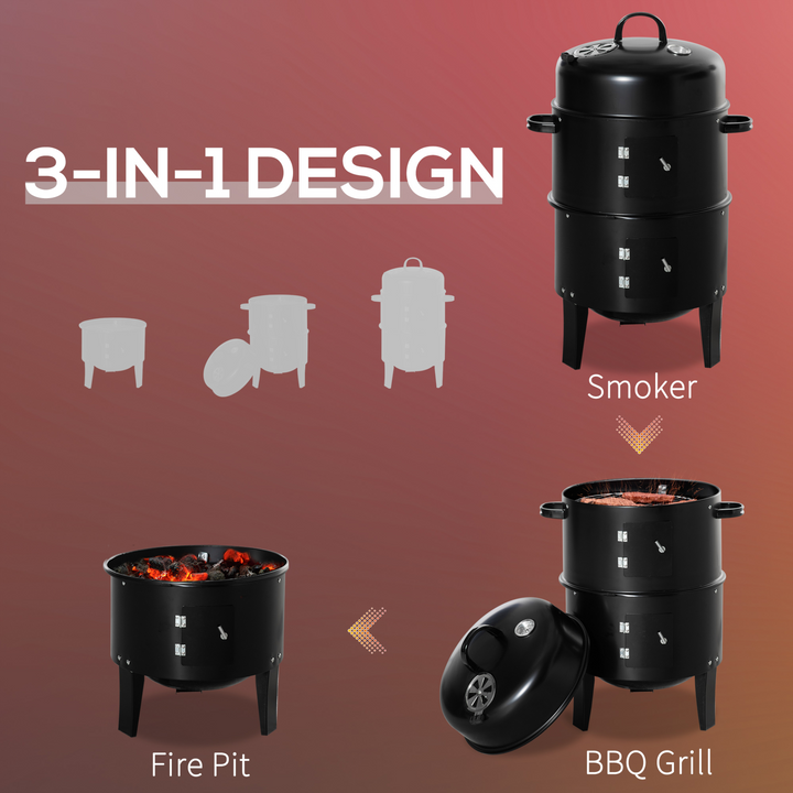 3-in-1 Charcoal BBQ Grill - Portable Smoker BBQ with Thermostat Control, Dual Cooking Design, and Sturdy Construction for Outdoor Cooking - Premium  from Home Treasures - Just £63.99! Shop now at Home Treasures