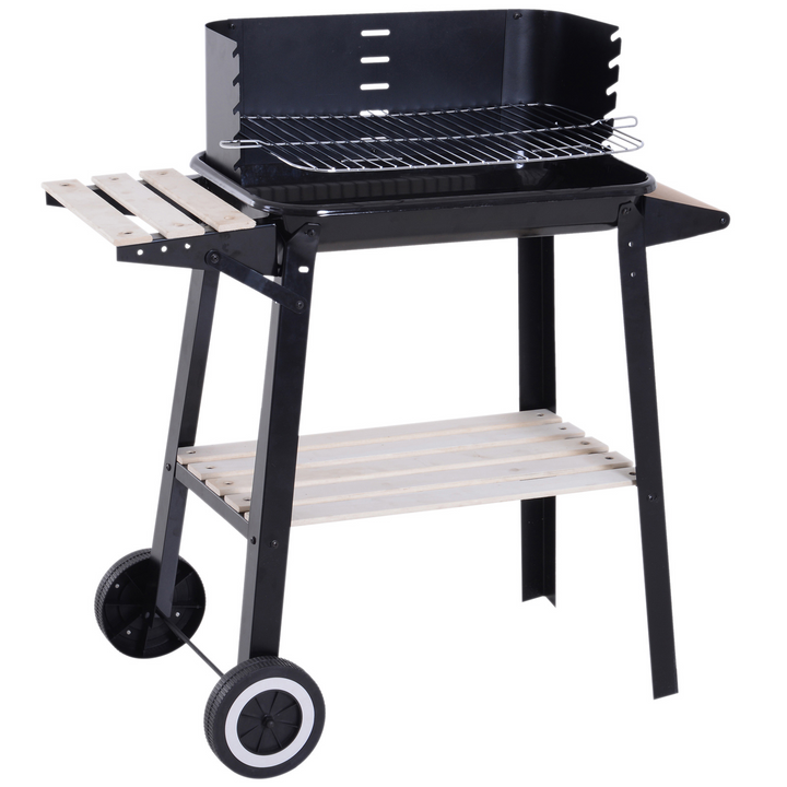 Premium Trolley Charcoal BBQ with Adjustable Grill, Side Tray & Storage Shelf (Black) - Perfect for Picnics, BBQs & Camping - Premium  from Home Treasures - Just £51.99! Shop now at Home Treasures