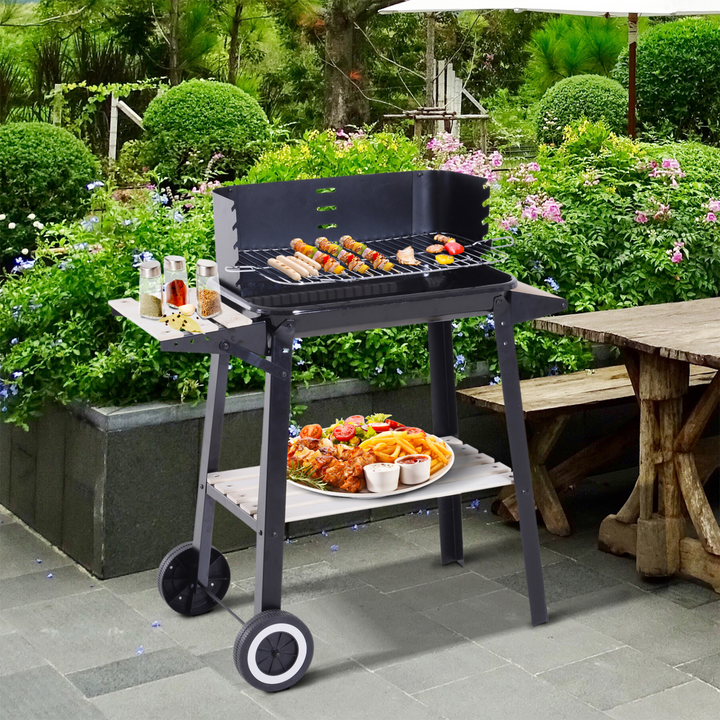 Premium Trolley Charcoal BBQ with Adjustable Grill, Side Tray & Storage Shelf (Black) - Perfect for Picnics, BBQs & Camping - Premium  from Home Treasures - Just £51.99! Shop now at Home Treasures