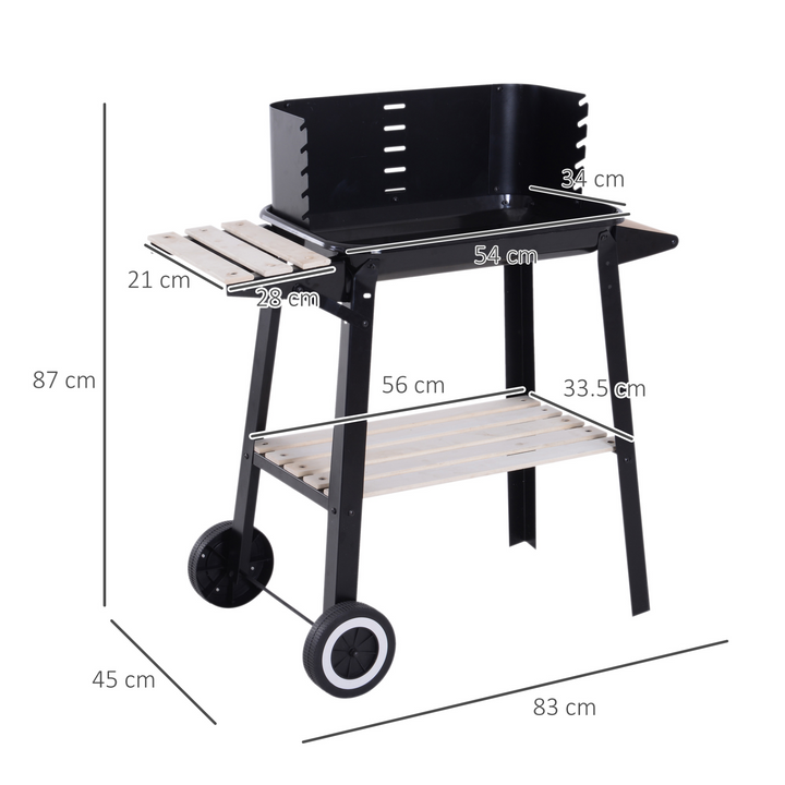 Premium Trolley Charcoal BBQ with Adjustable Grill, Side Tray & Storage Shelf (Black) - Perfect for Picnics, BBQs & Camping - Premium  from Home Treasures - Just £51.99! Shop now at Home Treasures