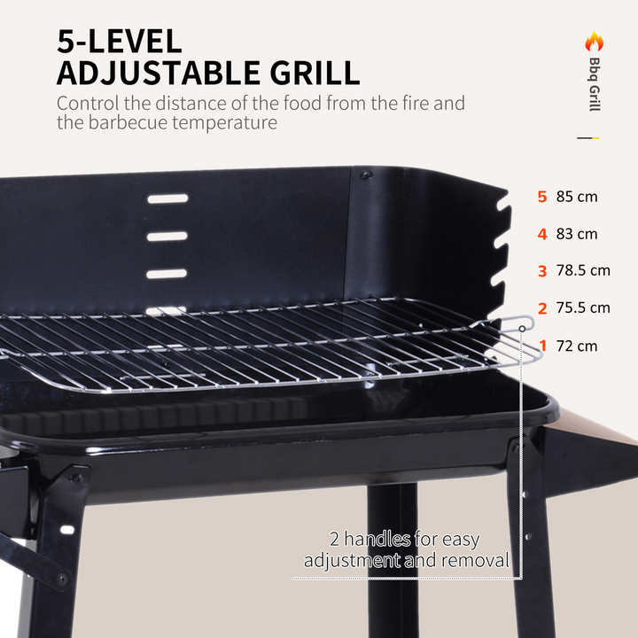 Premium Trolley Charcoal BBQ with Adjustable Grill, Side Tray & Storage Shelf (Black) - Perfect for Picnics, BBQs & Camping - Premium  from Home Treasures - Just £51.99! Shop now at Home Treasures