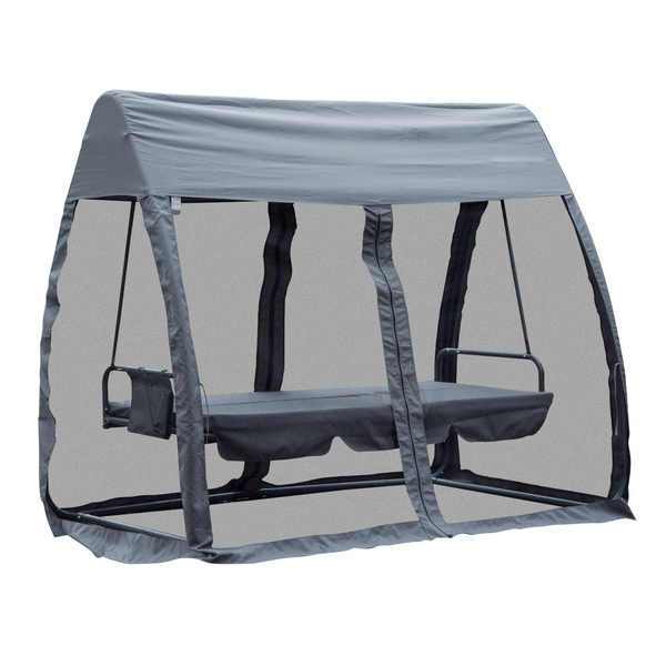 Convertible Swing Seat/Bed with Water-Resistant Roof, Zipped Door, and Mosquito Netting - Grey, 3-Seater Outdoor Furniture - Premium  from Home Treasures - Just £317.99! Shop now at Home Treasures