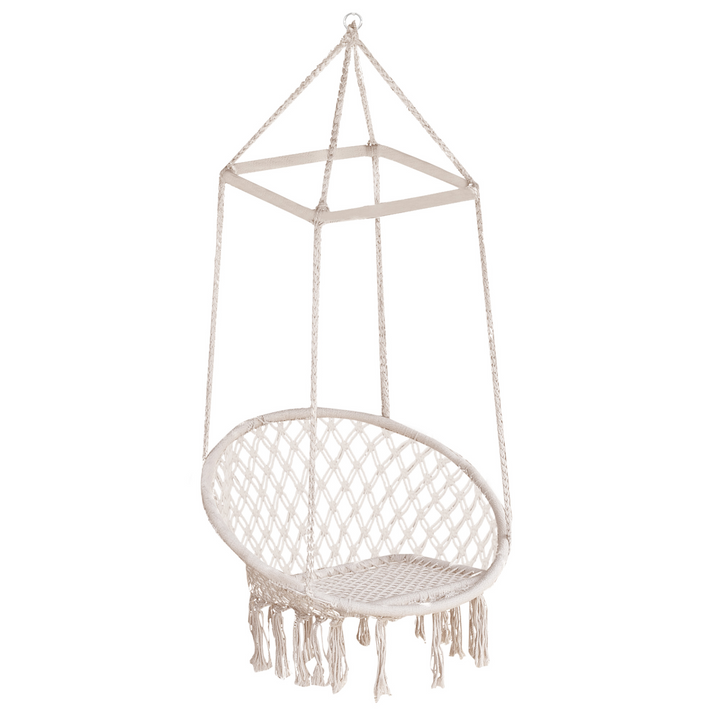 Macrame Swing Chair Hanging Seat Rope Tassels Indoor Outdoor Garden Beige - Premium  from Home Treasures - Just £60.99! Shop now at Home Treasures