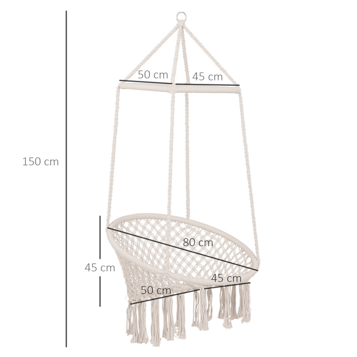 Macrame Swing Chair Hanging Seat Rope Tassels Indoor Outdoor Garden Beige - Premium  from Home Treasures - Just £60.99! Shop now at Home Treasures