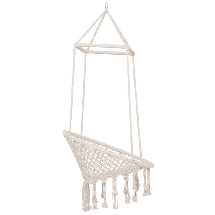 Macrame Swing Chair Hanging Seat Rope Tassels Indoor Outdoor Garden Beige - Premium  from Home Treasures - Just £60.99! Shop now at Home Treasures