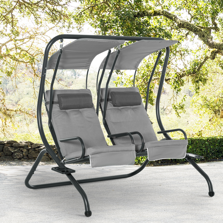 Modern Grey Swing Chair with Headrests & Removable Canopy - 2 Seater Garden Swing for Patios & Balconies - Premium  from Home Treasures - Just £289.99! Shop now at Home Treasures