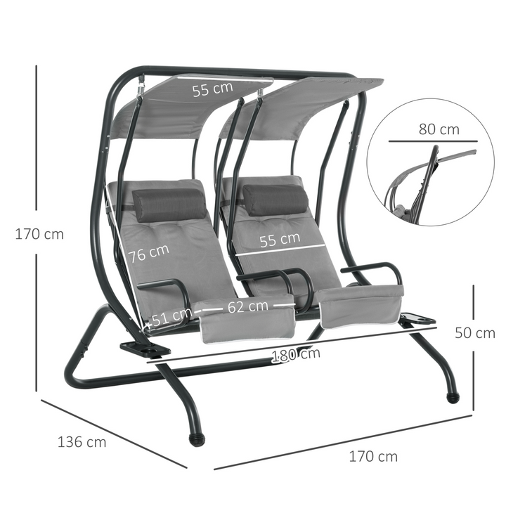 Modern Grey Swing Chair with Headrests & Removable Canopy - 2 Seater Garden Swing for Patios & Balconies - Premium  from Home Treasures - Just £289.99! Shop now at Home Treasures