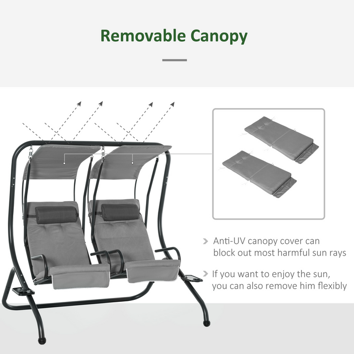 Modern Grey Swing Chair with Headrests & Removable Canopy - 2 Seater Garden Swing for Patios & Balconies - Premium  from Home Treasures - Just £289.99! Shop now at Home Treasures