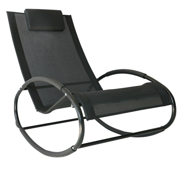 Rocking Chair Sun Lounger in Black – Recliner Rocker with UV-Resistant Texteline Fabric & Pillow - Premium  from Home Treasures - Just £89.99! Shop now at Home Treasures