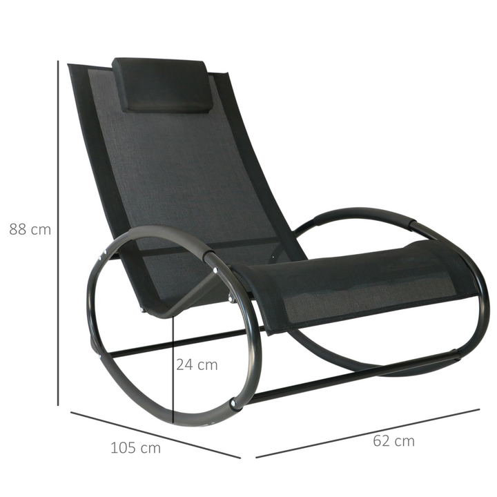 Rocking Chair Sun Lounger in Black – Recliner Rocker with UV-Resistant Texteline Fabric & Pillow - Premium  from Home Treasures - Just £89.99! Shop now at Home Treasures