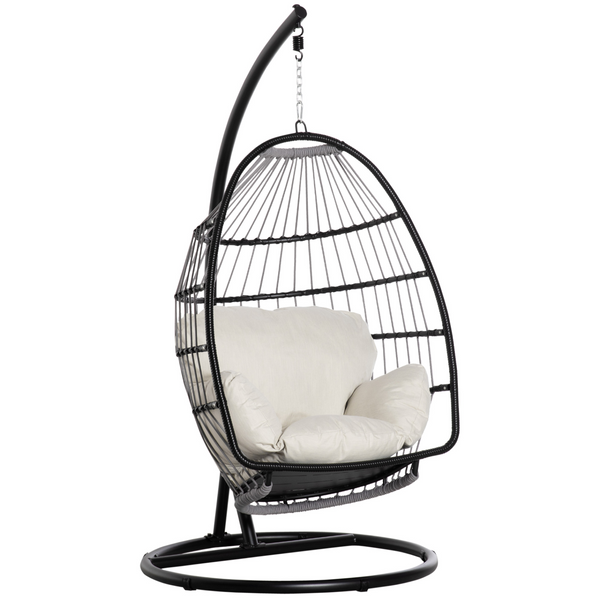 Black Hanging Egg Chair with Foldable Design & Cushions - Perfect for Indoor/Outdoor Relaxation - Premium  from Home Treasures - Just £471.99! Shop now at Home Treasures