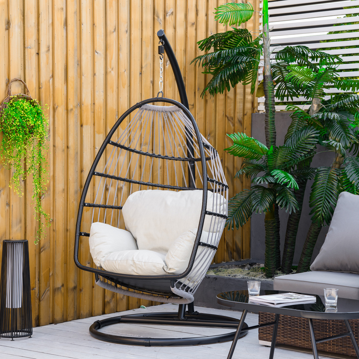 Black Hanging Egg Chair with Foldable Design & Cushions - Perfect for Indoor/Outdoor Relaxation - Premium  from Home Treasures - Just £471.99! Shop now at Home Treasures