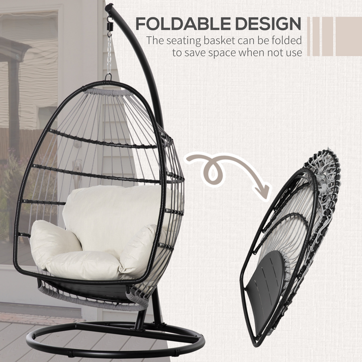 Black Hanging Egg Chair with Foldable Design & Cushions - Perfect for Indoor/Outdoor Relaxation - Premium  from Home Treasures - Just £471.99! Shop now at Home Treasures