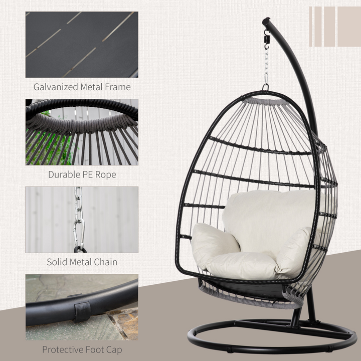 Cozy Hanging Egg Chair with Foldable Design & Cushions (Black) - Perfect for Indoor/Outdoor Relaxation - Premium  from Home Treasures - Just £471.99! Shop now at Home Treasures