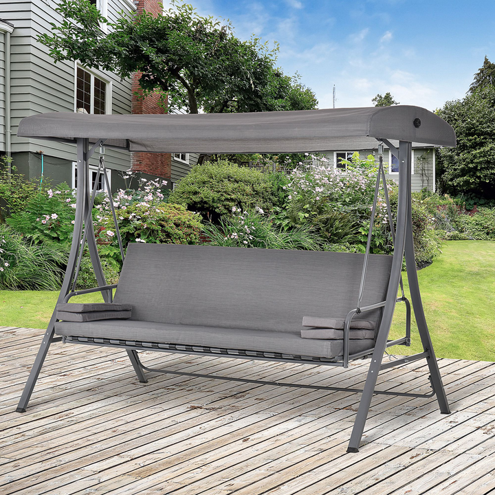 Grey Swing Chair with Cushions & Adjustable Canopy - 3 Seater Garden Swing Bed - Premium  from Home Treasures - Just £447.99! Shop now at Home Treasures