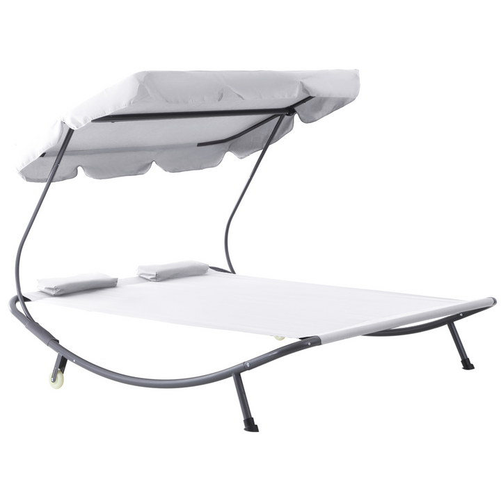 Patio Double Hammock Sun Lounger Bed with Canopy Shelter, Wheels & 2 Pillows, White - Premium  from Home Treasures - Just £134.99! Shop now at Home Treasures