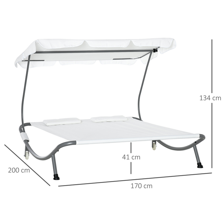 Patio Double Hammock Sun Lounger Bed with Canopy Shelter, Wheels & 2 Pillows, White - Premium  from Home Treasures - Just £134.99! Shop now at Home Treasures