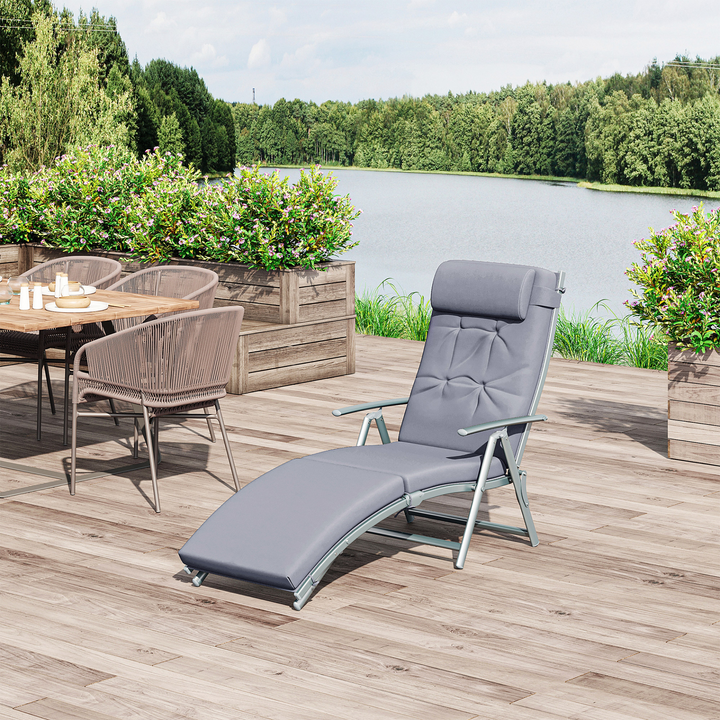 Reclining Patio Sun Lounger Texteline with Cushion - Grey - Premium  from Home Treasures - Just £139.99! Shop now at Home Treasures