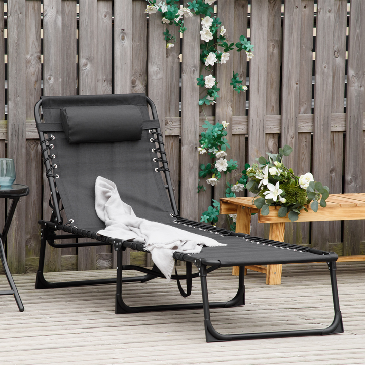 Folding Sun Lounger with 4 Position Adjustable, Black - Premium  from Home Treasures - Just £52.99! Shop now at Home Treasures