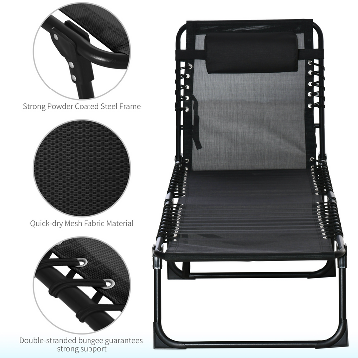 Folding Sun Lounger with 4 Position Adjustable, Black - Premium  from Home Treasures - Just £52.99! Shop now at Home Treasures