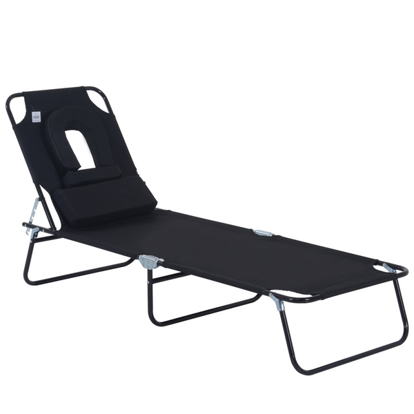 Reclining Sun Lounger with Pillow and Reading Hole Black - Premium  from Home Treasures - Just £43.99! Shop now at Home Treasures