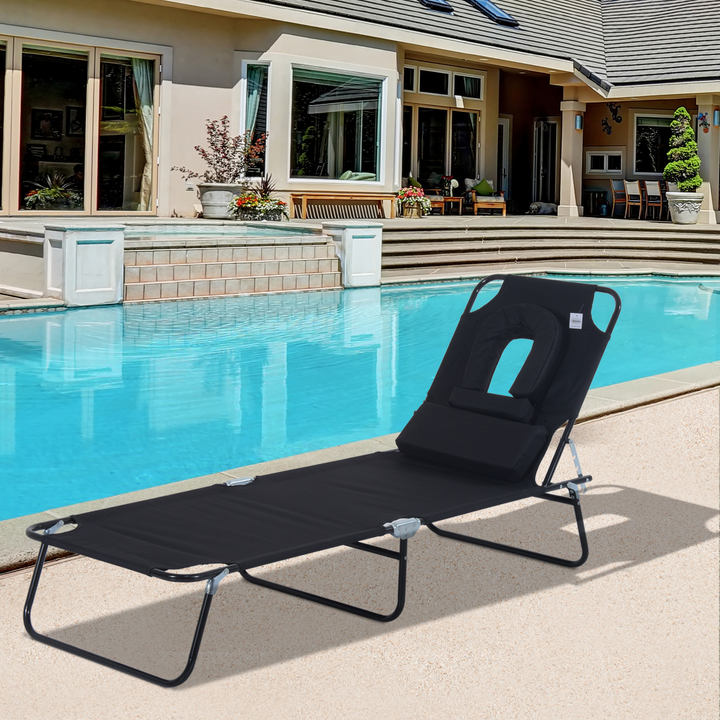 Reclining Sun Lounger with Pillow and Reading Hole Black - Premium  from Home Treasures - Just £43.99! Shop now at Home Treasures