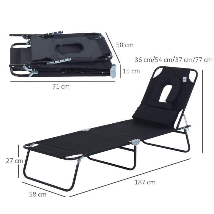 Reclining Sun Lounger with Pillow and Reading Hole Black - Premium  from Home Treasures - Just £43.99! Shop now at Home Treasures