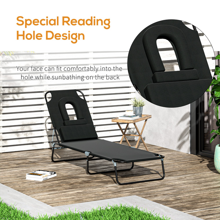 Reclining Sun Lounger with Pillow and Reading Hole Black - Premium  from Home Treasures - Just £43.99! Shop now at Home Treasures