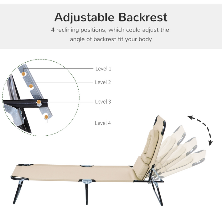 Foldable Reclining Chair with Pillow and Reading Hole - Adjustable Garden Beach Outdoor Recliner in Beige - Premium  from Home Treasures - Just £49.99! Shop now at Home Treasures