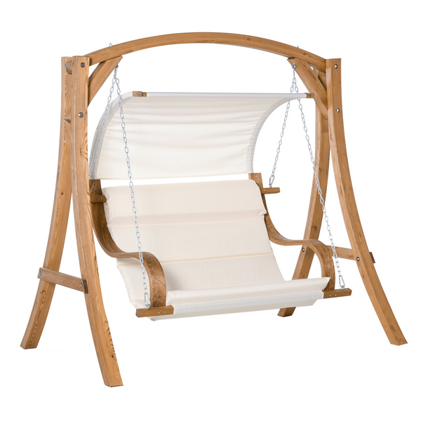 A-Frame Wooden Swing Chair with Canopy and Cushion – Comfortable 2-Seater Outdoor Garden Swing, Durable Larch Wood Frame and UV-Resistant Canopy - Premium  from Home Treasures - Just £363.99! Shop now at Home Treasures