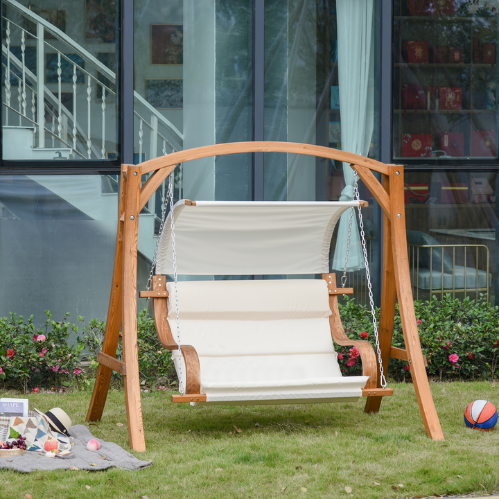 A-Frame Wooden Swing Chair with Canopy and Cushion – Comfortable 2-Seater Outdoor Garden Swing, Durable Larch Wood Frame and UV-Resistant Canopy - Premium  from Home Treasures - Just £363.99! Shop now at Home Treasures