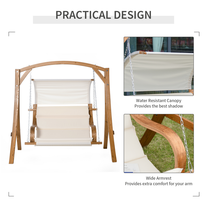 A-Frame Wooden Swing Chair with Canopy and Cushion – Comfortable 2-Seater Outdoor Garden Swing, Durable Larch Wood Frame and UV-Resistant Canopy - Premium  from Home Treasures - Just £363.99! Shop now at Home Treasures