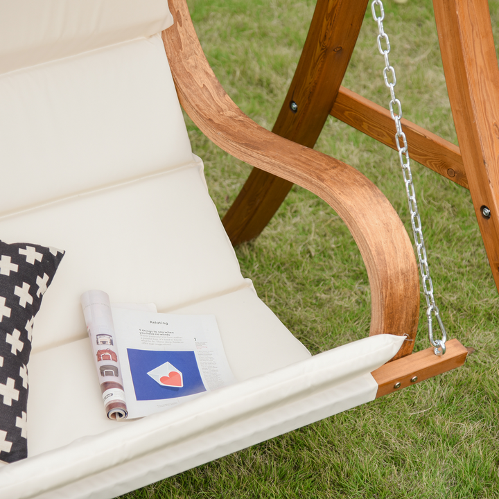 A-Frame Wooden Swing Chair with Canopy and Cushion – Comfortable 2-Seater Outdoor Garden Swing, Durable Larch Wood Frame and UV-Resistant Canopy - Premium  from Home Treasures - Just £363.99! Shop now at Home Treasures