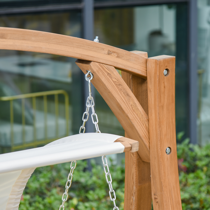 A-Frame Wooden Swing Chair with Canopy and Cushion – Comfortable 2-Seater Outdoor Garden Swing, Durable Larch Wood Frame and UV-Resistant Canopy - Premium  from Home Treasures - Just £363.99! Shop now at Home Treasures