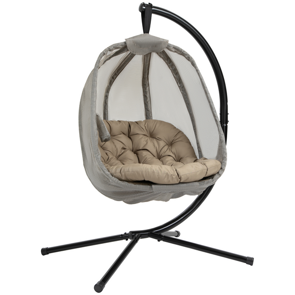 Khaki Hanging Egg Chair with Cushion and Side Pocket - Comfortable and Stylish Swing Chair for Indoor and Outdoor Spaces - Premium  from Home Treasures - Just £225.99! Shop now at Home Treasures