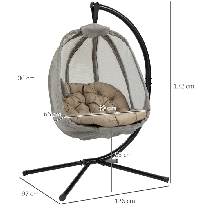 Khaki Hanging Egg Chair with Cushion and Side Pocket - Comfortable and Stylish Swing Chair for Indoor and Outdoor Spaces - Premium  from Home Treasures - Just £225.99! Shop now at Home Treasures