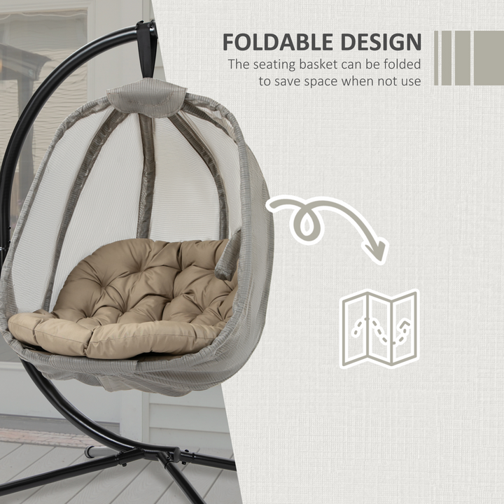 Khaki Hanging Egg Chair with Cushion and Side Pocket - Comfortable and Stylish Swing Chair for Indoor and Outdoor Spaces - Premium  from Home Treasures - Just £225.99! Shop now at Home Treasures