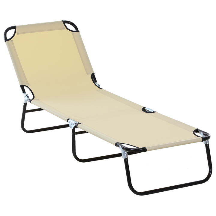 Portable Folding Sun Lounger with 5-Position Adjustable Backrest, Lightweight Recliner for Pool or Sun Bathing, Beige - Premium  from Home Treasures - Just £50.99! Shop now at Home Treasures